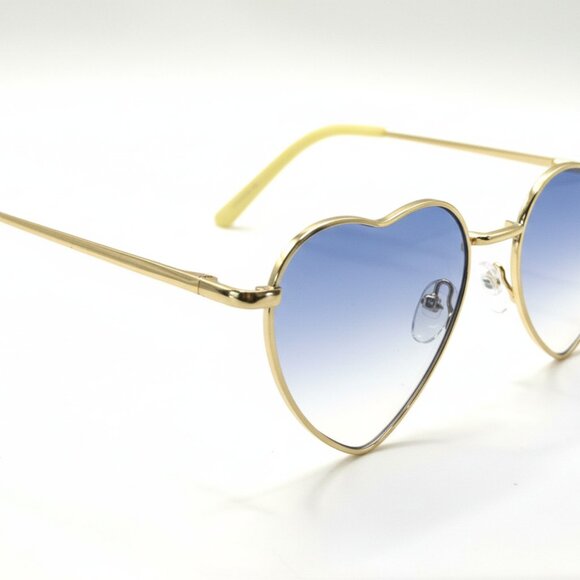 NEW Heartbeat Shape Designer Style Trendy Sunglasses - Blue and Gold - Picture 3 of 5